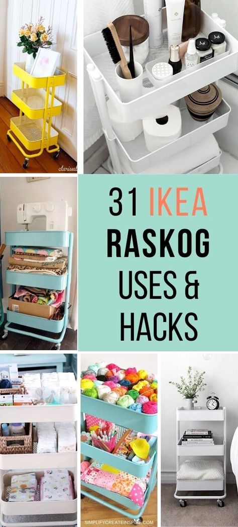 #organizer #homestorage #storagehacks #organization Ikea Cart Playroom, Ikea Raskog Cart Bathroom, Ikea Trolly Ideas, Book Trolley Ikea, Ikea Rolling Cart Kitchen, Ikea Craft Cart, Organizing Cart Ideas, 3 Tier Trolley Storage Ideas, Raskog Cart Ideas Craft Rooms