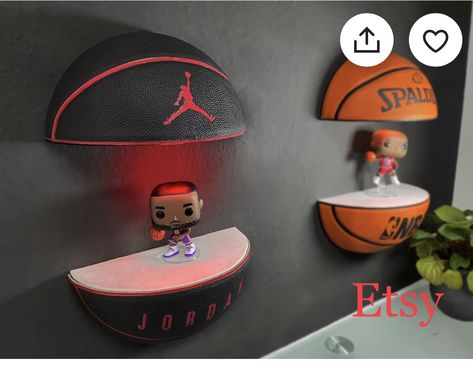 Basketball Themed Bedroom, Basketball Theme Room, Led Shelf, Basketball Jordan, Basketball Bedroom, Sneakerhead Room, Basketball Room, Lakers Lebron, Boys Bedroom Makeover