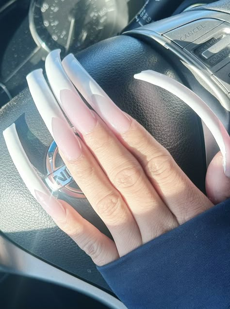 Natural Curved Acrylic Nails, Curvy Nails Long, Curved Nails French Tip, Blue Curved Nails, Xl French Tip Nails, Curved French Tip Nails, Xl Long Nails, Curved Nails Designs, French Tips Long Nails