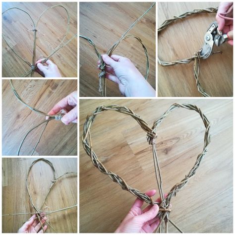 Willow Flower Arrangements, Willow Weaving Beginners, Willow Wreath Ideas, Willow Projects, Willow Heart, Weaving Willow, Twigs Diy, Willow Crafts, Plain Wreaths