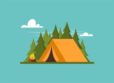 Orange tent in forest tent forest and fi... | Premium Vector #Freepik #vector #camping-illustration #camping-tent #camping #campsite Tent Illustration Camping, Campsite Illustration, Camping Emoji, Winter Tent Camping, Camp Illustration, Fire Banner, Tent Illustration, Camping Clip Art, Tent Vector