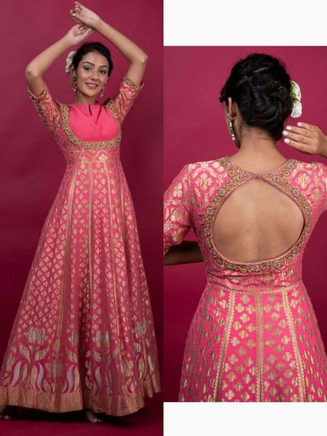 Anaar Kali Suit, Anarkali Front And Back Neck Designs, Ethic Dresses For Women, Saree Long Gown Design, Lehenga To Anarkali Convert, Anarkali Dress From Silk Saree, Saree Dress Back Neck Designs, Anarkali Dress Design From Saree, Gown From Saree Ideas