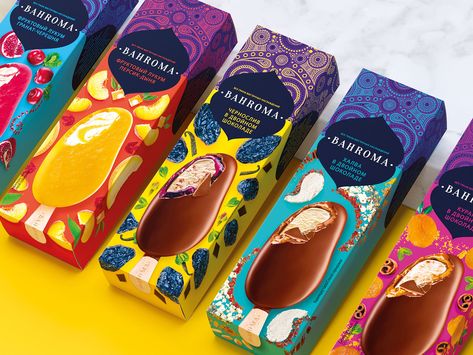 Bahroma Ice Cream's Packaging Captures the Colorful Spirit of Asia Popsicles Packaging, Ice Cream Cups Design, Dairy Products Packaging Design, Unique Ice Cream Flavors, Dairy Packaging, Cream Packaging, Ice Cream Packaging, Ice Cream Design, Ice Cream Brands