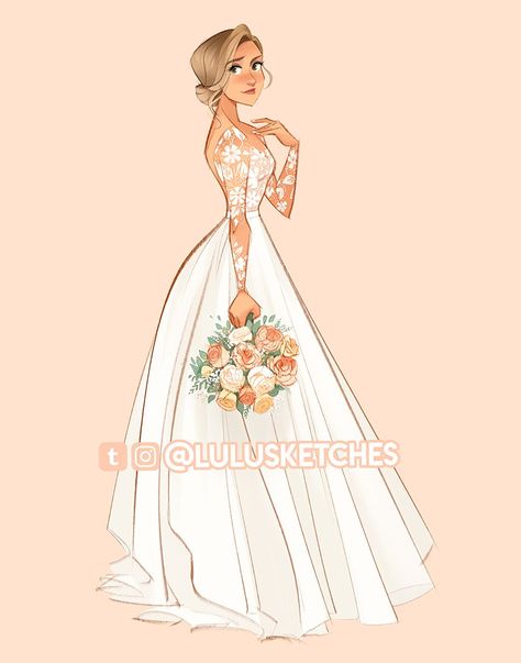 Laura Price on Twitter: "my wedding dress! #ootd 💐… " Wedding Dress Character Design, Wedding Dress Reference Drawing, Anime Wedding Dress Design, Wedding Dress Art Drawing, Lulu Sketches, Wedding Character Design, Wedding Dress Drawing Reference, Anime Wedding Dress Drawing, Wedding Drawing Reference