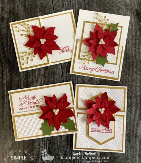 Card Making For Christmas, Pointsetia Christmas Cards, Stamping Christmas Card Ideas, Handmade Cards For Christmas, Su Christmas Cards Ideas, Poinsettia Cards Ideas, Beautiful Christmas Cards Handmade Easy, Christmas Cardmaking Ideas, Beautiful Handmade Christmas Cards