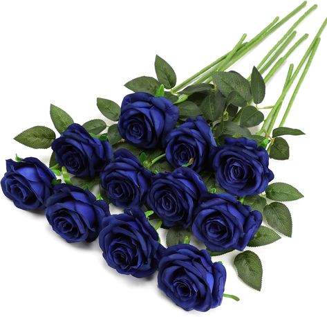 Royal Blue Centerpieces, Navy Blue Roses, Flowers With Stems, Fake Roses, Blue Centerpieces, Wedding Hotel, Navy Blue Flowers, Wedding Display, Hotel Office