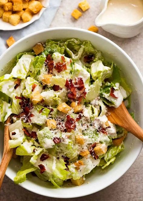 Recipe Tins, Recipe Tin Eats, Best Caesar Salad, Salad Caesar, Caesar Salads, Ceasar Dressing, Tin Eats, Caesar Salad Dressing Recipe, Salad Recipes With Bacon