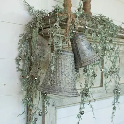 Christmas Hutch Decorating Ideas, Vibeke Design, Shabby Christmas, Vintage Inspired Christmas, Old Metal, Rustic Holiday, Bell Ornaments, Christmas Style, Antique Farmhouse