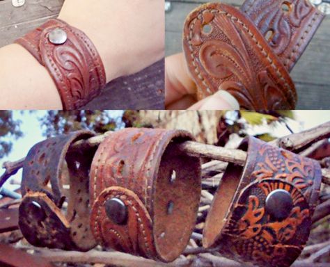 It is truly amazing some of things that you can make out of leather. Here are 60 leather craft ideas that will keep you crafting for a long time. Belt Upcycle Ideas, Upcycle Diy, Diy Leather Bracelet, Bracelets Easy, Beautiful Bracelets, Leather Cuff Bracelet, Lv Bags, Belt Leather, Bracelet Ideas