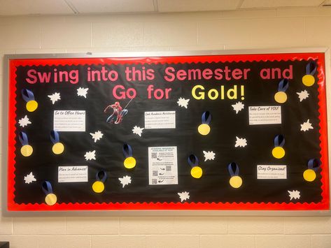 Resident Assistant (RA) bulletin board combining Spider-Man and The Olympics. Male Ra Bulletin Boards, Ra Bulletin Boards Guys, Spiderman Ra Bulletin Board, Olympic Bulletin Board, Ra Bulletin Boards Midterms, Midterms Bulletin Board Ra, Welcome Bulletin Boards, Ra Themes, Ra Bulletins