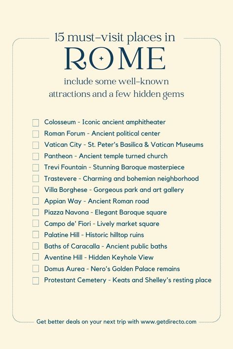 Essential Items to Remember on Your Travel Checklist Europe Travel List, Things To Do In Italy Bucket Lists, Rome Checklist, Rome To Do, Rome Things To Do, Italy Checklist, Things To Do In Rome Italy, Rome Italy Outfits, Rome Coliseum