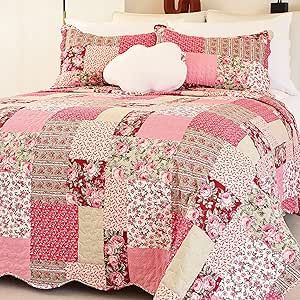 Pink Quilt Set, Pink Quilt, Bedding Cover, Rose Quilt, Hot Pink Roses, Pink Quilts, Summer Quilts, Red Quilts, Floral Quilt