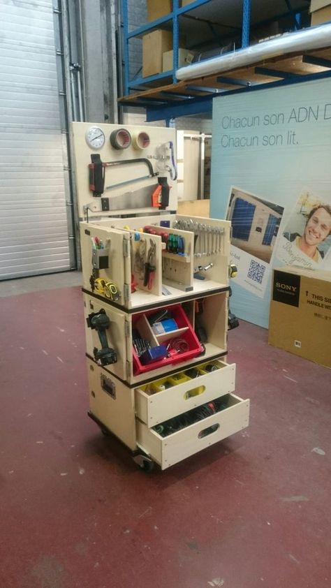 Tool Box Diy, Tool Cart, Tool Storage Diy, Diy Garage Storage, Workshop Organization, Diy Holz, Shop Storage, Garage Tools, Woodworking Workshop