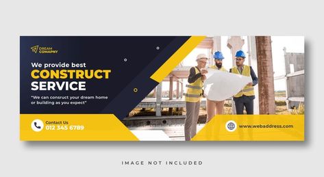 Construction service social media cover ... | Premium Psd #Freepik #psd #banner #abstract #cover #template Construction Banner Design Ideas, Construction Banner Design, Banner Website Design, Construction Banner, Company Banner, Fashion Sale Banner, Instagram Post Design, Fb Banner, Banner Design Inspiration