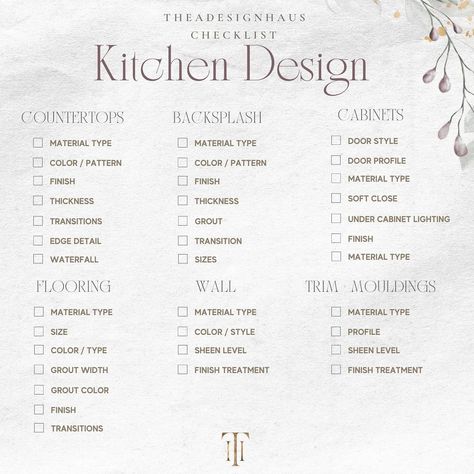 Kitchen Design Checklist, Kitchen Renovation Checklist, Dining Room Checklist, Nordic House Design, Renovation Checklist, Kitchen Standard, Wall Trim Molding, Remodeling Checklist, Kitchen Checklist