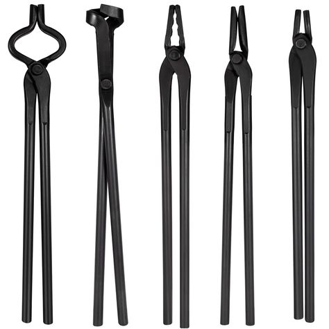 PRICES MAY VARY. 【Professional-Grade Steel Jaws】These blacksmith tongs are forged with heavy-duty steel and finished with linseed oil to protect from rust and corrosion. They can fully articulate and supply exceptional vise gripping strength on the work-piece during heavy hammer bufftes. 【Flat Tongs & Square Jaw Tongs】Flat Tongs For 3/16 inch flat stock. The jaws of the pliers have a large and smooth surface that will not scratch the workpiece. Square Jaw Tongs For 1/2 inch square stock. 【Bolt T Forging Tongs, Square Jaw, Blacksmith Supplies, Forge Burner, Blacksmith Tongs, Propane Forge, Blacksmith Tools, Hand Tool Set, Blacksmith Projects