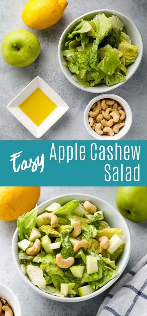 This simple salad is made with tart apples, salty cashews, and a simple homemade dressing! Try this salad when you need a quick and delicious meal. Apple Cashew Salad, Cashew Apple Salad, Fall Apple Salad Recipe, Salad With Cashews, Cashew Salad, Salad Inspiration, Apple Salad Recipes, Fresh Salad Recipes, Simple Salad