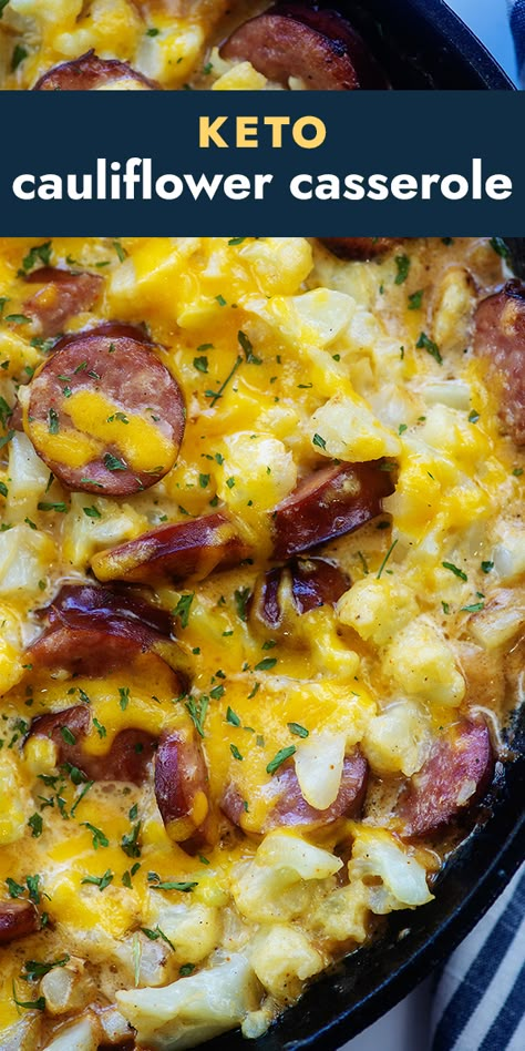 Keto Hotdish Recipes, Keto Recipes Smoked Sausage, Cauliflower Sausage Recipes, Keto Dinner Recipes Kilbasa, Keto Smoked Sausage Casserole, Keto Kabasa Sausage Recipes, Keto Kielbasa Soup With Cauliflower, Keto Kielbasa Cauliflower Soup, Keto Kielbasa And Cabbage