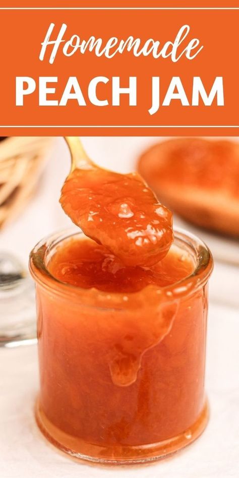 Sweet and juicy, this is an easy Peach Jam Recipe without pectin. It's perfect for summer when peaches are in season, so that you'll have home made peach jam all year around Peach Jam Recipes, Easy Peach Jam Recipe No Pectin, Peach Jam With Pectin, Peach Jam No Pectin, Easy Peach Jam Recipe, Peach Jelly Recipe, Peach Jam Recipe Canning, Peach Jam Recipe No Pectin, Peach Jam Recipe Without Pectin