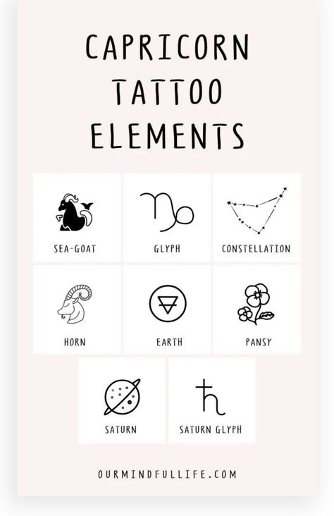 Sagittarius Element Tattoo, Capricorn Small Tattoo Ideas, Small Tattoos Capricorn, Capricorn Tattoo Elements, Seagoat Tattoo Capricorn, Capricorn Tattoo Designs, Capricorn Sign Tattoo, Tattoos Feminine, Tattoos Quote