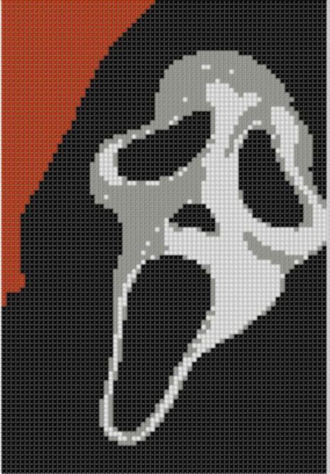 What's your favorite scary movie? Scream Cross Stitch, Pixel Art Pattern Halloween, Horror Cross Stitch, Graph Crochet, Halloween Cross Stitch Patterns, Pixel Art Templates, Fair Isles, Pixel Crochet, Pixel Art Grid