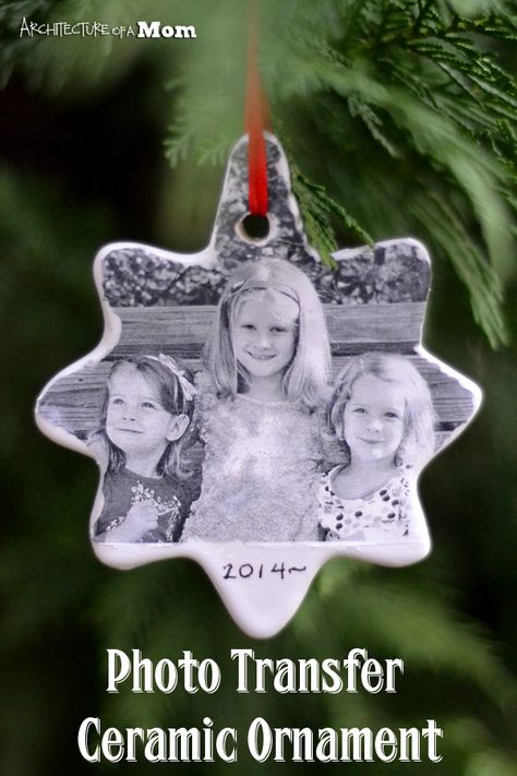 Architecture of a Mom: Photo Transfer Ceramic Ornament Senior Ornaments, Diy Photo Ornaments, Photo Transfer, Ornament Ideas, Photo Charms, Christmas Ornaments Homemade, Photo Ornaments, Tree Diy, Christmas Ornaments To Make