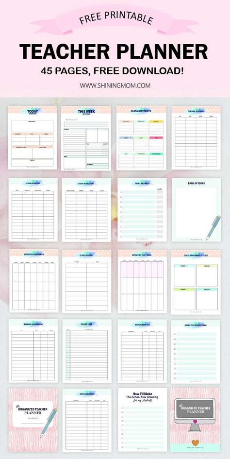 Free Printable Teacher Planner: 45 Templates to Make You Efficient Organisation, Teacher Binder Printables Free, Business Planner Printables, Free Lesson Planner, Planner For Teachers, Lesson Planner Template, Printable Teacher Planner, Peraturan Kelas, Teacher Planner Templates