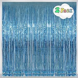 Light Blue Foil Fringe Curtains Party Decorations, Melsan 3.2 x 8 ft Foil Curtains Tinsel Backdrop for Ocean, Baby Shark, Frozen Theme Birthday Decorations - Pack of 2 Foil Fringe Backdrop, Diy Photo Booth Backdrop, Fringe Curtains, Mermaid Balloons, Frozen Birthday Theme, Streamer Backdrop, Foil Curtain, Booth Backdrops, Fringe Backdrops