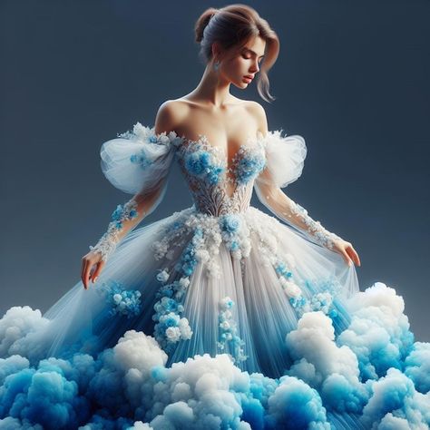 Rain Inspired Fashion, Cloud Inspired Dress, Air Costume Element, Clouds Outfit, Sky Costume, Textiles Moodboard, Cloud Fashion, Cloud Costume, Cinderella Pictures