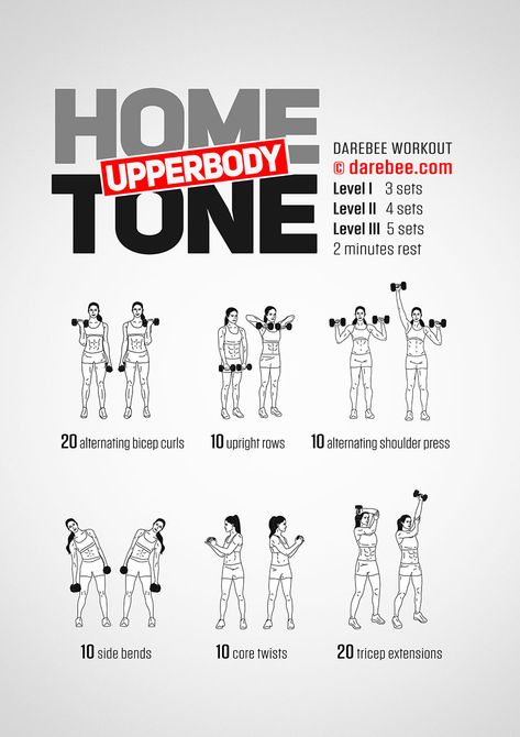 Home Upperbody Tone Workout by #DAREBEE  #fitness #workout #homeworkout #strength #upperbody Tone Workout, Upper Body Workout For Women, Arm Workouts At Home, Gym Antrenmanları, Dumbell Workout, Body Workout At Home, Body Workout Plan, Ab Workout At Home, Upper Body Strength