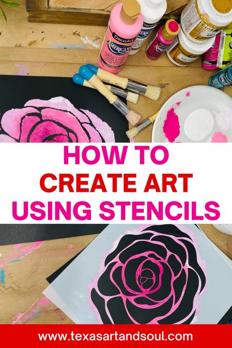 You can create awesome art using stencils! They give you flexibility and you can add layers! I get some of my favorite stencils and brushes from Essential Stencils. Their stencils are great for all your DIY projects and even great for paint parties! Martha Stewart Stencils, Canvas Door, Canvas Door Hanger, Diy Porch Decor, Rose Stencil, Using Stencils, Cricut Stencils, Paint Stencils, Paint Parties