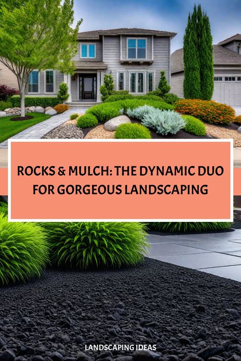 Elevate your home's curb appeal with these creative and cost-effective rock and mulch landscaping solutions. Black Mulch And White Rock Landscaping, Rock Mulch Landscaping, Rock And Mulch Landscaping, Mulch Landscaping Ideas, Front Yard Makeover, Bungalow Landscaping, Rock Mulch, Cypress Mulch, Yard Makeover