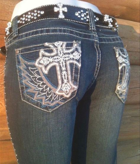 Earth Clothes, Cross With Wings, Bedazzled Jeans, Rhinestone Jeans, Bling Jeans, Embroidered Cross, A Wing, Country Shop, Love Jeans