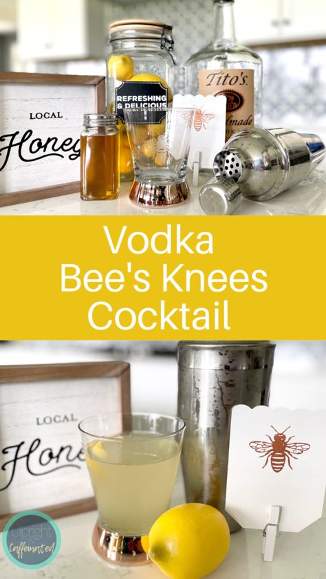 Bees Knees Drink Recipe, Honey Cocktails Drink Recipes, Honey Alcoholic Drink, Honey Vodka Cocktails, The Bees Knees Cocktail, Bee’s Knees Cocktail, Bee Themed Cocktails, Bees Knees Cocktail Recipe, Honey Cocktail Recipes