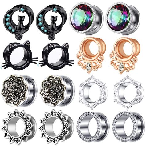 Stainless Steel Zircon Ear Tunnels Earrings Guages Piercing Plugs Stretcher Gauges for Women Men Ear Guages, Dermal Piercing Jewelry, Earrings Gauges, Ear Tunnels, Zircon Earrings, Body Jewelry Piercing, Tunnels And Plugs, Silver Cat, Gauged Earrings