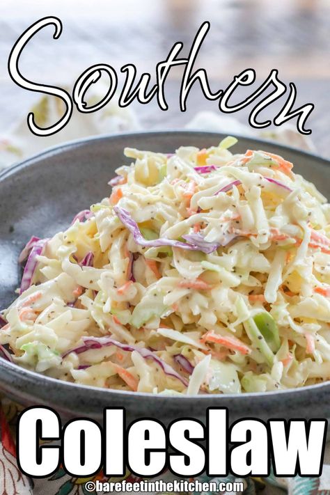 Pesto Chicken Pasta Recipes, Southern Style Coleslaw, Chicken Pasta Creamy, Coleslaw For Pulled Pork, Kitchen Southern, Classic Coleslaw Recipe, Southern Coleslaw, Best Coleslaw Recipe, Creamy Chicken Pasta Recipes