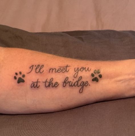 Dog In Heaven Tattoo Ideas, Until We Meet Again Dog Tattoo, Rest In Peace Dog Tattoo, Tatoos Pet Loss, Dog Tattoo Quotes, Losing A Dog Tattoo, Dog Loss Tatoos, Dog Rememberence Tattoo, Tattoos For Pets That Have Passed