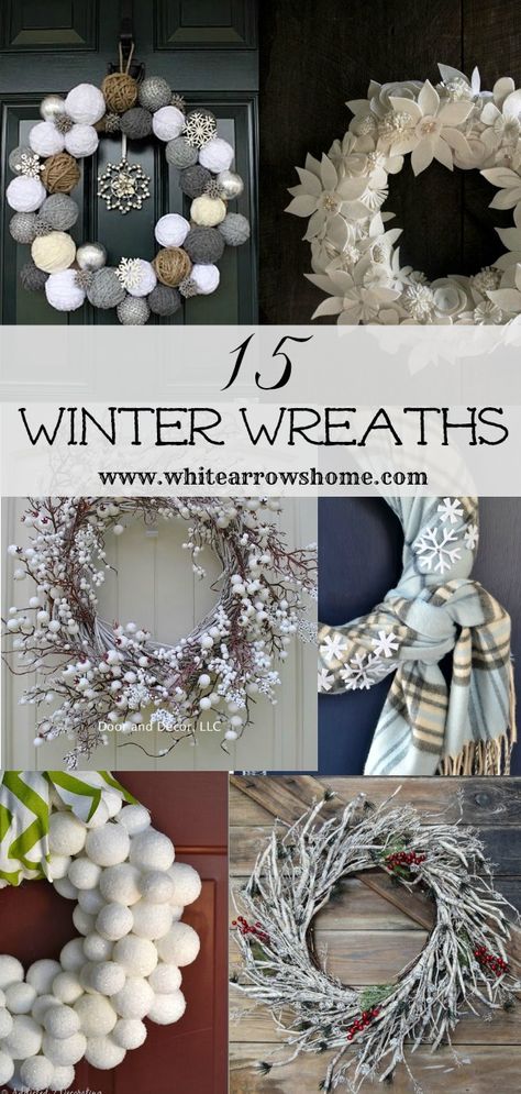 Diy Winter Wreaths, January Wreath Ideas, January Wreath, Front Door White, Christmas Eve Service, Winter Door Decorations, Winter Wreath Diy, White Christmas Wreath, Creative Wreaths