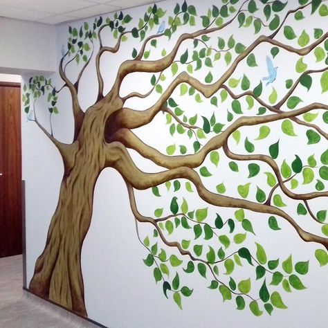 Sultan Decorators Ltd on Instagram: “An ARTIST on our books - the eminent @jivesart is an amazing mural painter. This is one of his recent works over at The Radiology unit at…” Trees Wall Painting, Apple Tree Mural, Tree Wall Painting Bedrooms, Tree Painting On The Wall, Wall Tree Painting, Tree Murals, Tree Wall Painting, Simple Wall Paintings, Mural Art Design