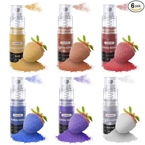 Amazon.com: Cakestar Edible Luster Dust, 6 Colors Edible Glitter Spray, Edible Metallic Shimmer Dust Powder for Cake Decorating, Baking, Drinks, Fondant, Candy, Cookie, Strawberry, 5g/bottle : Grocery & Gourmet Food Edible Glitter Spray, Cookie Strawberry, Edible Glitter Dust, Oil Based Food Coloring, Fondant Candy, Edible Luster Dust, Coffee Tools, Cake Recipes Easy Homemade, Candy Cookie