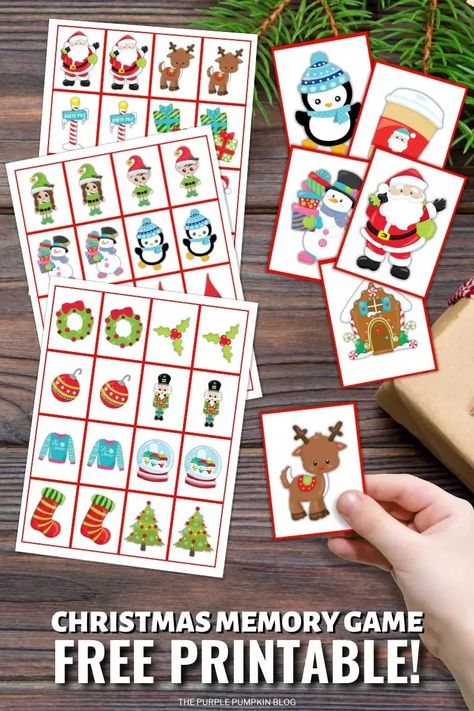 Spark joy this holiday season with a Free Printable Christmas Memory Game. Engage kids in a fun, educational game featuring all the Christmas favorites. Visit The Purple Pumpkin Blog for your copy! Diy Memory Game Free Printable, Memory Game Cards Free Printables, Free Printable Matching Games, Memory Care Christmas Activities, Christmas Memory Game Free Printable, Free Christmas Games Printables, Christmas Matching Game, Christmas Memory Game, Mentoring Activities