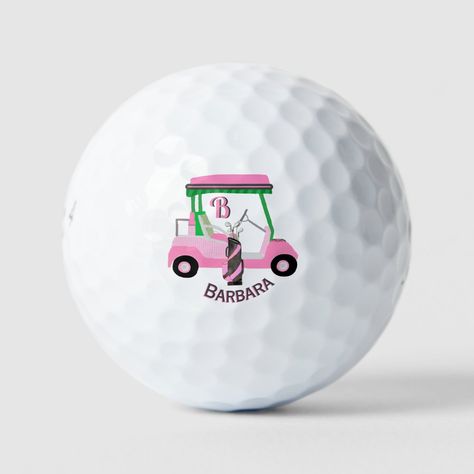 Golf Cart Accessories Fun, Pink Golf Cart, Golf Tournament Gifts, Golf Ball Gift, Custom Golf Carts, Golf Monogram, Golf Birthday Party, Ball Aesthetic, Girls Golf