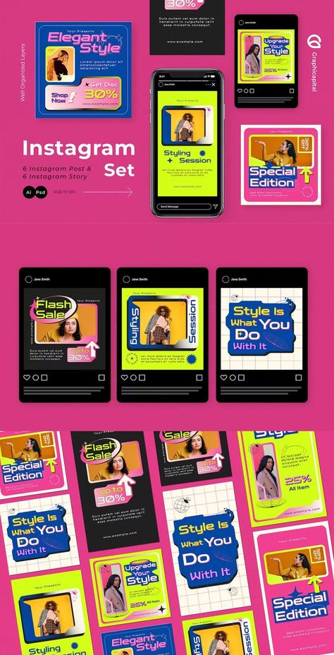 Y2k Social Media, Green Y2k, Y2k Design, Social Media Pack, Social Media Design Graphics, Instagram Post Template, Post Design, Design Concept, Post Templates