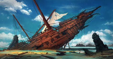 Shipwreck by HideTheInsanity on DeviantArt Sunken Boats, Shipwreck Island, Galleon Ship, Sea Of Thieves, Island Theme, Abandoned Ships, Green Fire, The Serpent, Fantasy Setting