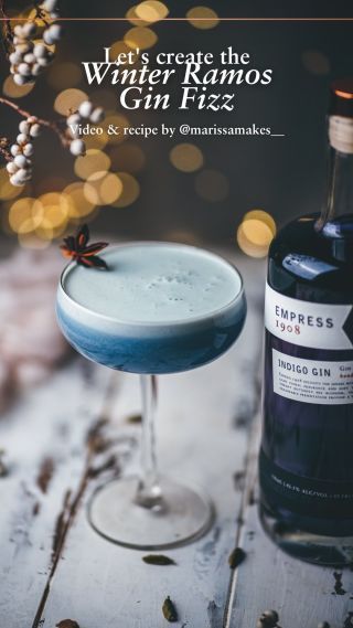 Empress 1908 Gin - Cocktails Recipes for Everyone Festive Gin Drinks, Ramos Gin Fizz Recipe, Gin Cocktails Winter, Indigo Gin Cocktails, Gin Winter Cocktails, Gin Holiday Cocktail, Hendricks Gin Cocktails, Holiday Gin Cocktails, Winter Martini Recipes