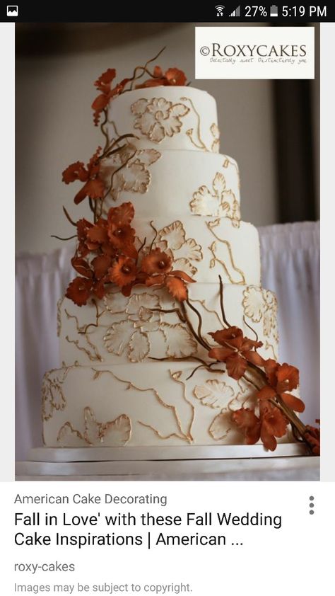 Tiered Cake, Fall Cakes, Fall Wedding Cakes, Orange Wedding, October Wedding, Wedding Cake Designs, Fancy Cakes, Classic Elegant, Pretty Cakes