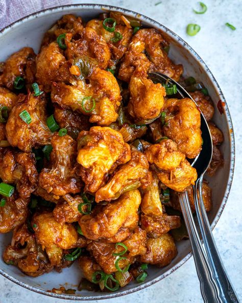 Cauliflower Manchurian (Gobi Manchurian) - Six Hungry Feet Indian Cauliflower Recipes, Orange Cauliflower Recipes, Onion Bhaji Recipes, Cauliflower Manchurian, Deep Fried Cauliflower, Indian Cauliflower, The Best Cauliflower, Chinese Appetizers, Gobi Manchurian