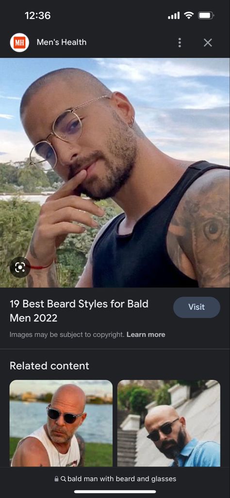 Bald Man With Glasses, James Aesthetic, Bald Men With Beards, Best Beard Styles, Men's Glasses, Bald Man, Ray Ban Glasses, Bald Men, Accessories Ideas