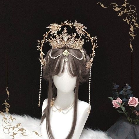 Crown Theme, Fairy Goddess, Goddess Hair, Fantasy Crown, Crown Headdress, Crown Aesthetic, Tiara Headpieces, Chinese Hair Accessories, Halo Crown