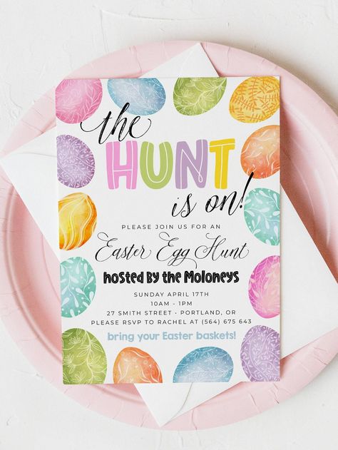 Easter Invitations Free Templates, Egg Hunt Birthday Party, Easter Egg Hunt Birthday Party, Easter Egg Hunt Invitations, Easter Party Invitations, Easter Brunch Kids, Ward Activities, Easter Egg Hunt Ideas, Easter Egg Hunt Party